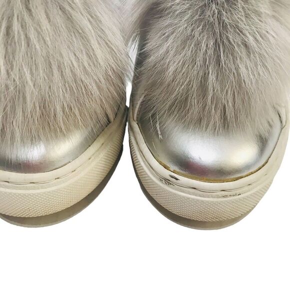 Here Now Fox Pom Pom Sneakers Platform Shoes Slip On Size 6.5 White Leather - Picture 4 of 16